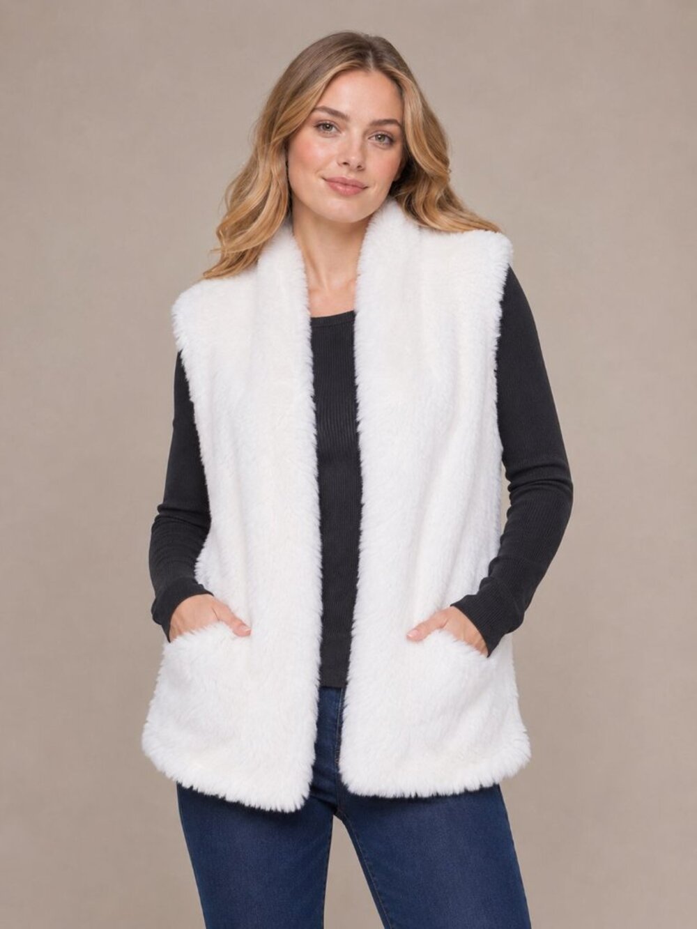 Charlie B Faux Fur Vest Ecru